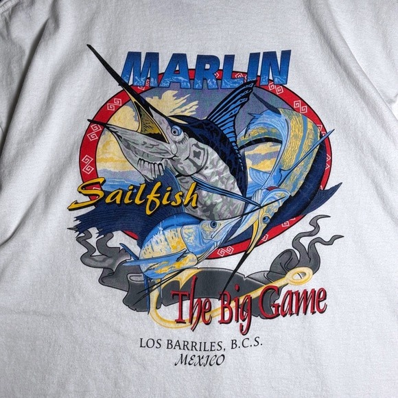 Hanes Other - Vintage Hanes Heavyweight Marlin Sailfish Mexico Fishing T-Shirt Mens 2XL‎ White